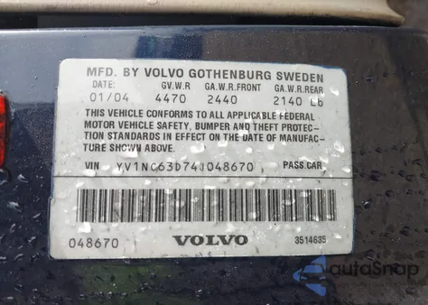 2004 Volvo C70 Lt z USA, uszkodzony, nr VIN YV1NC63D74J048670